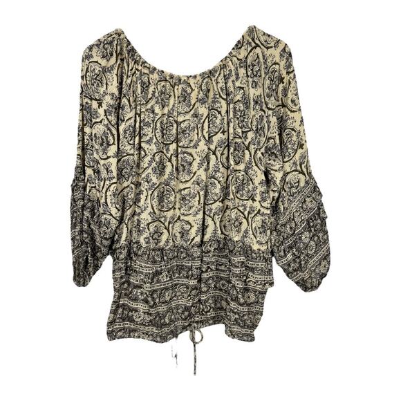 Denim & Supply Ralph Lauren Boho Paisley Peasant Top Small Cream Blue Oversized - Picture 2 of 5